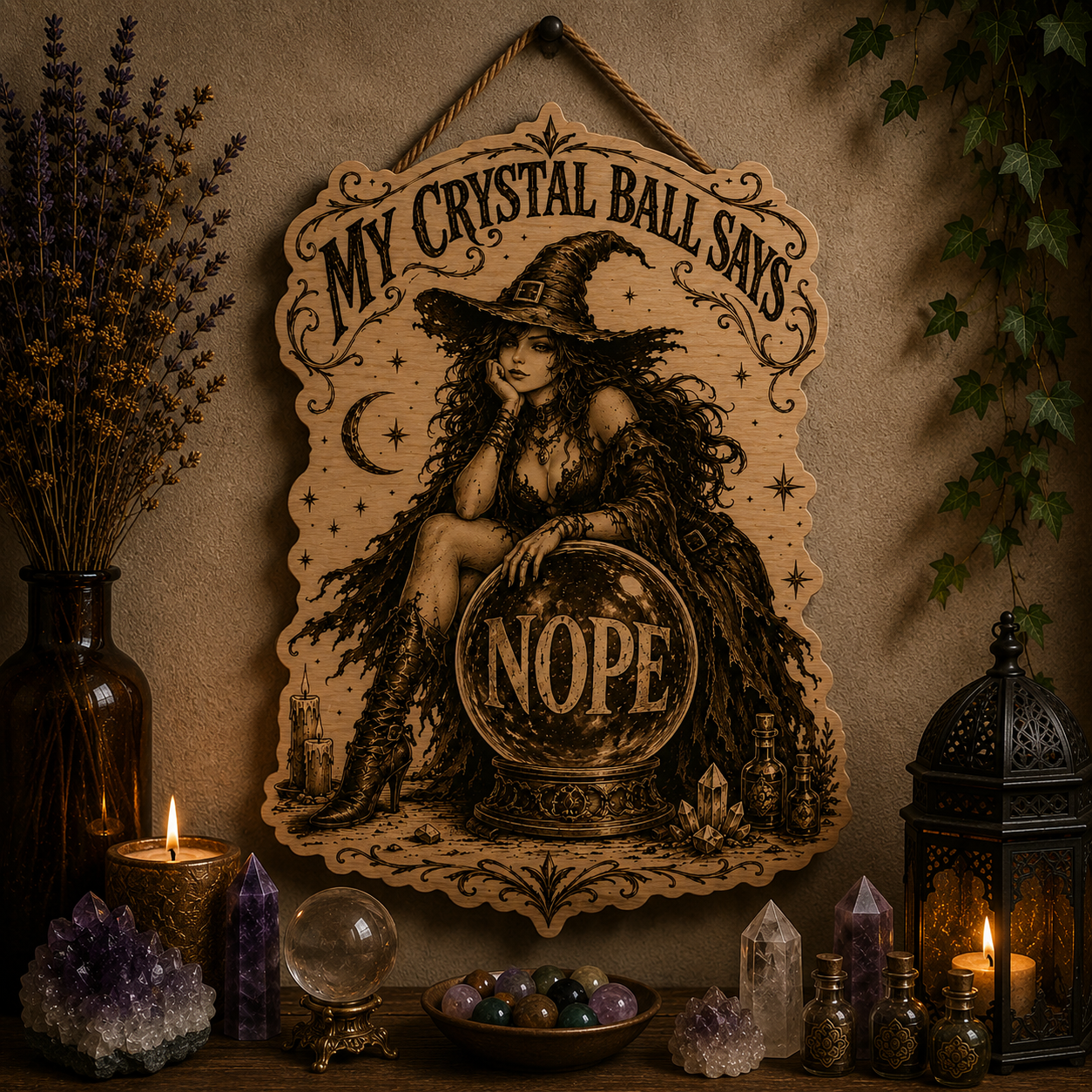 Crystal ball says nope wooden sign