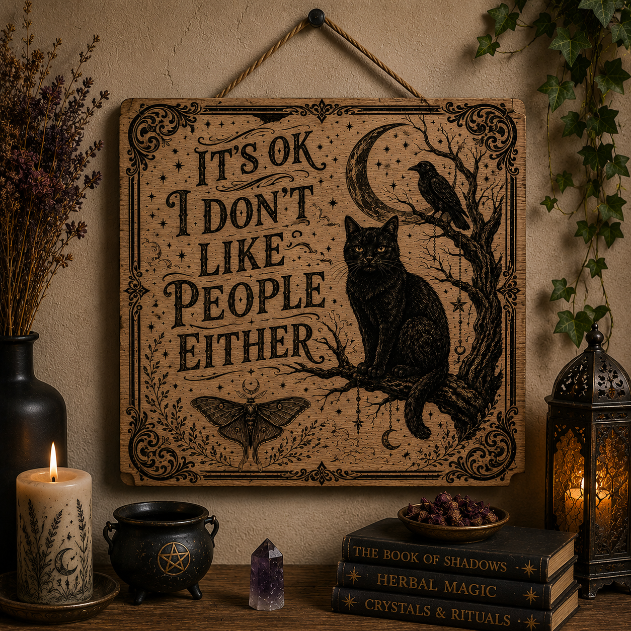 It’s ok, I don’t like people either wooden sign