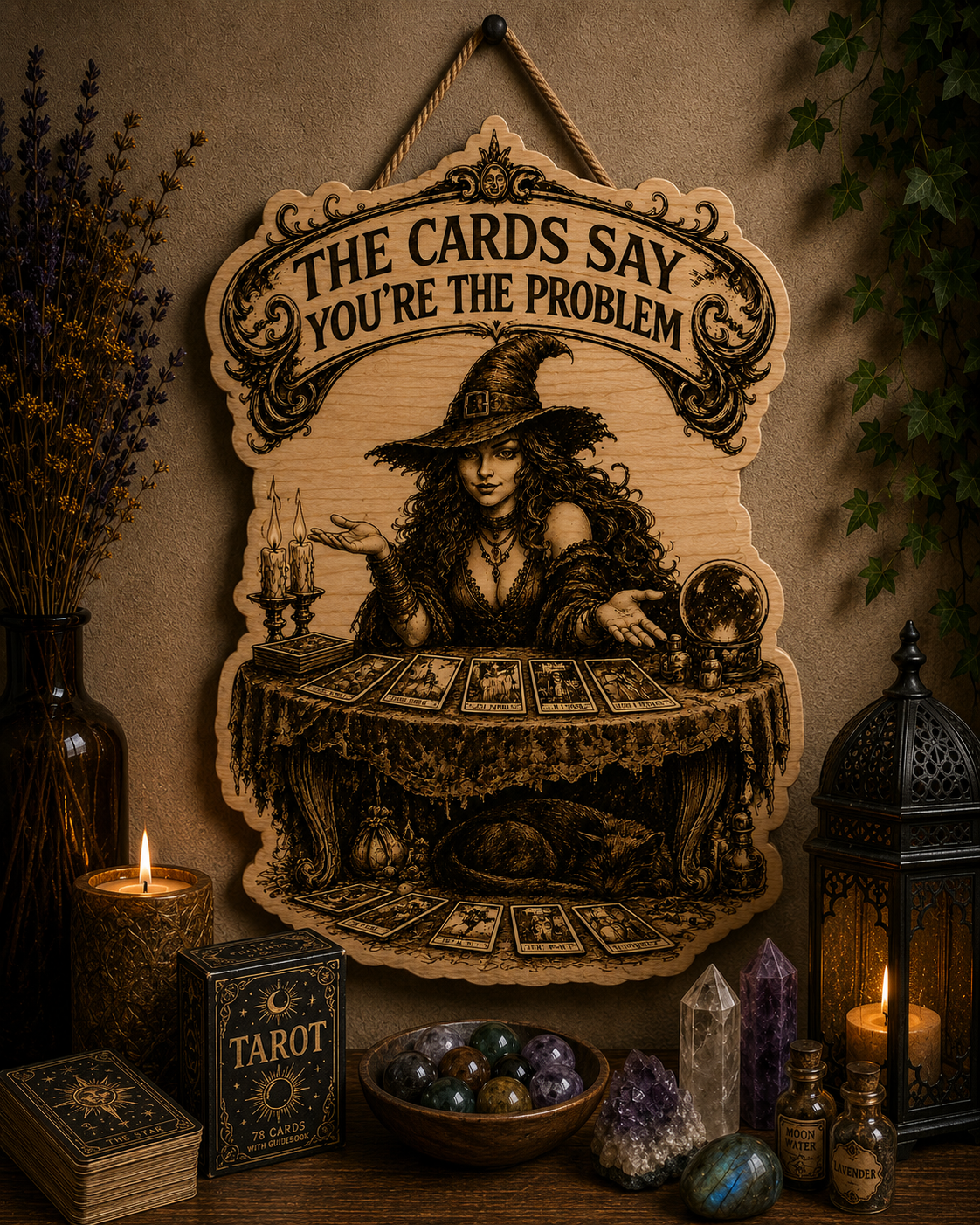 The cards say you’re the problem wooden sign