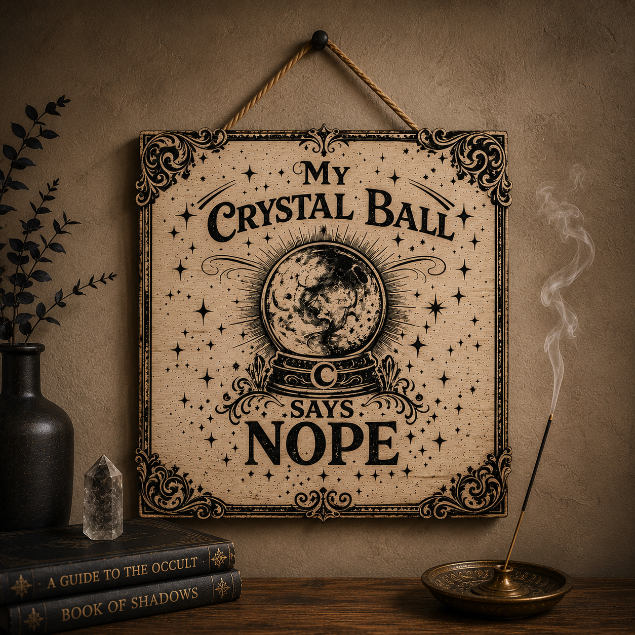 My crystal ball says nope engraved sign