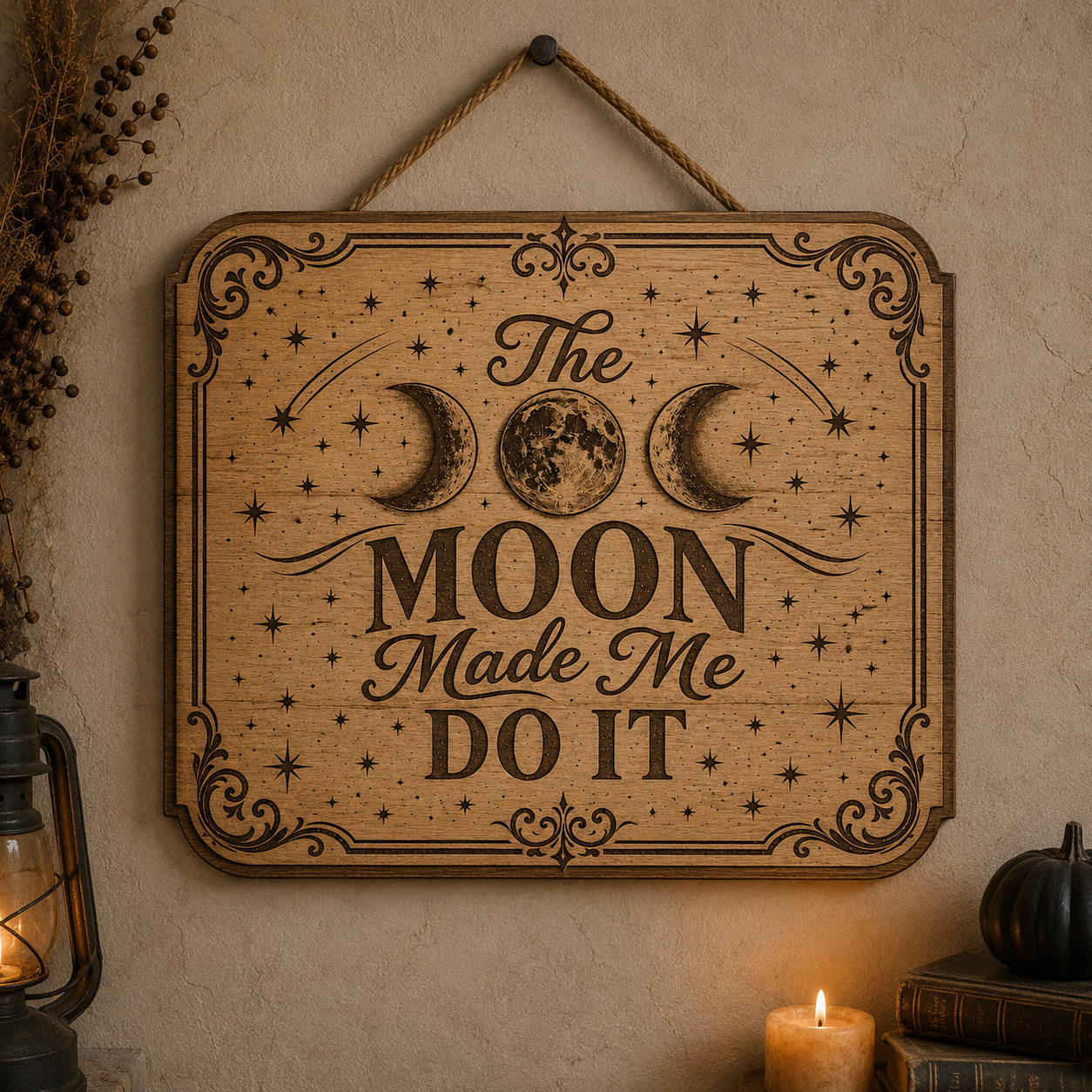 The moon made me do it wooden sign