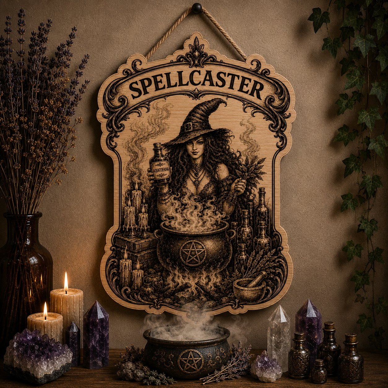 Spellcaster wood sign