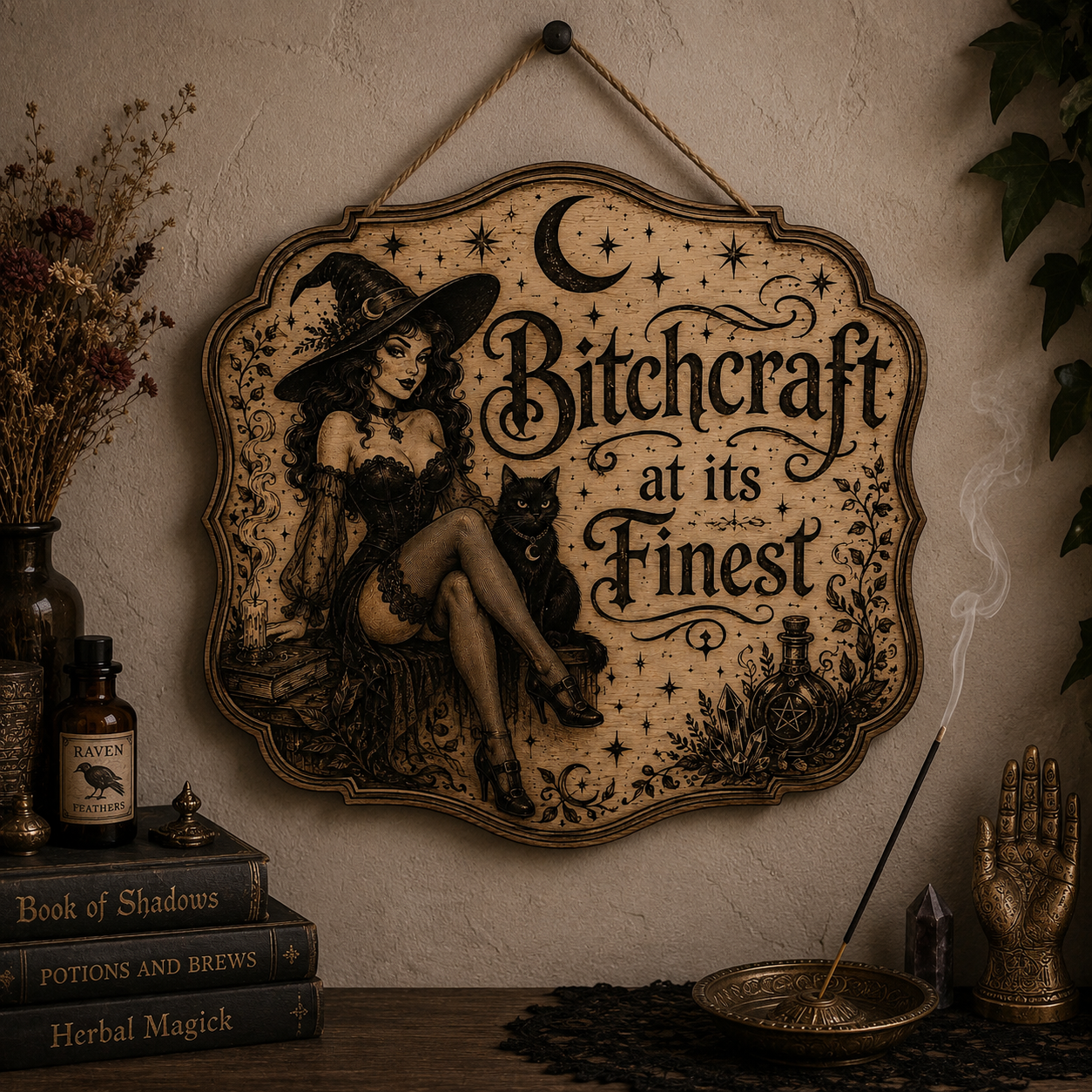Bitchcraft at its finest wooden sign